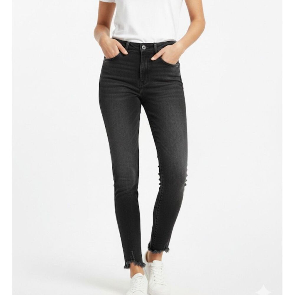 Joe's Jeans Black Skinny Ankle Fringe Nikitia Mid Rise Denim Size 25